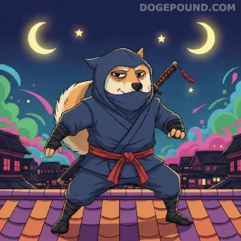 The image features a cartoon illustration of a dog dressed as a ninja, complete with a blue outfit and a sword. The dog is standing on top of a roof, holding a sword in its mouth. The background of the image is filled with colorful stars and houses, creating an exciting and adventurous atmosphere. The caption to the image reads "【#ADOG Teaser】" followed by "【#Aster rewards】", which suggests that this might be a part of a social media challenge or a meme related to the post.