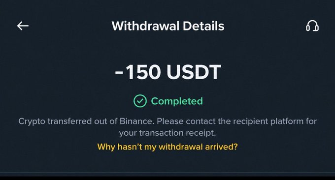 The image shows a Binance withdrawal confirmation screen indicating that **150 USDT** has been successfully transferred out of Binance. It connects to the giveaway post by showing the $150 USDT reward being sent out to participants as part of @chadscabal's giveaway promotion.