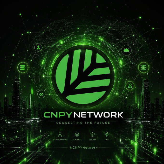 The image features a green logo for CNPY Network, which is an online platform that connects people through blockchain technology. The logo consists of a circle containing various symbols representing different aspects of the network. Below the logo, there are descriptions of the services offered by CNPY Network, including rentable blockspace on someone else's chain and owning the chain yourself. Additionally, there are mentions of growing into a sovereign L1 and focusing on what is in the image to better understand how it relates to the post about building in crypto.