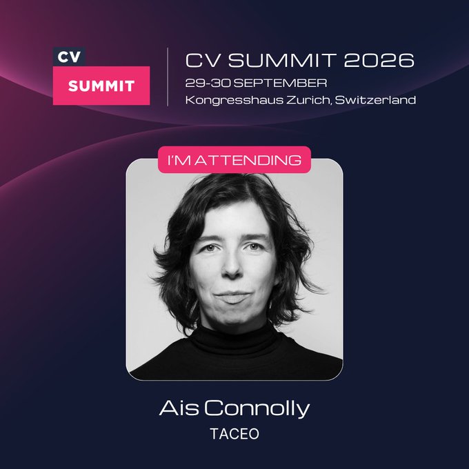 A promotional graphic for CV Summit 2026 (29-30 September, Kongresshaus Zurich, Switzerland) announcing Ais Connolly from TACEO as an attendee, labeled 'I'M ATTENDING'.