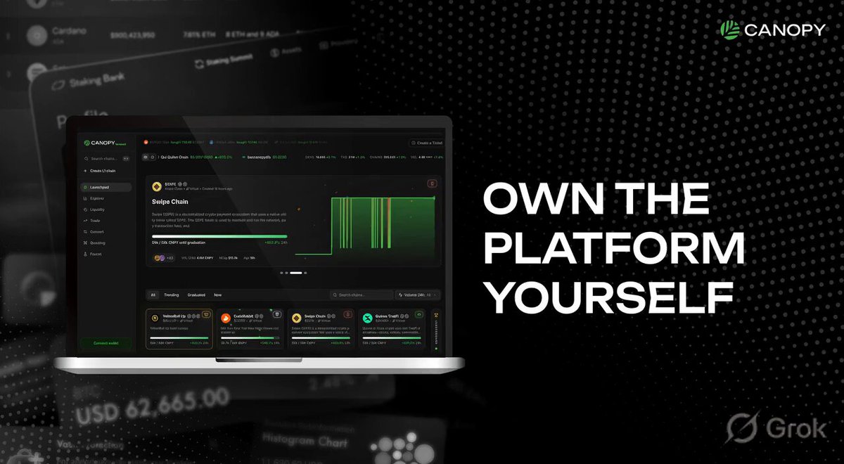 The image shows a computer screen displaying an interface of a cryptocurrency trading app, with the words "own the platform yourself" written above it. The main focus of the content is the Bitcoin trading application itself, which has been launched by CNPY Network. It seems that the app is ready to be tested and is in its normal operation mode. This implies that it might have experienced minimal interruptions or issues during testing, and users can expect a smooth experience while using the platform.