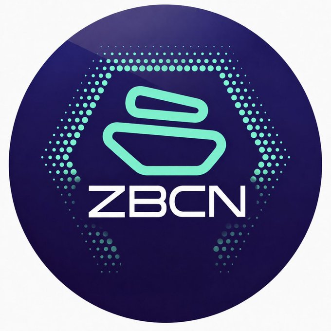 A circular logo with a blue hexagon containing two green circles inside, one larger than the other, displaying an "ZBCN" text below it. The image includes a caption that appears to be promotional or related to the ZBCN logo and the product being advertised.
