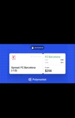 A Polymarket betting slip shows a wager on "Ipsos FC Barcelona +1.5" priced at $0.59 (shown as $314), though the slip appears to display a different matchup than the LaLiga Barcelona vs. Athletic Club game referenced in the post.