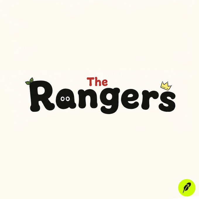 The image features the text "The Rangers" in a playful font, with subtle embellishments like leaves and a crown, likely representing the "Gloobs" project mentioned in the post. This visual directly relates to the minting announcement for "The Rangers," a new chapter for Gloobs on Robinhood.