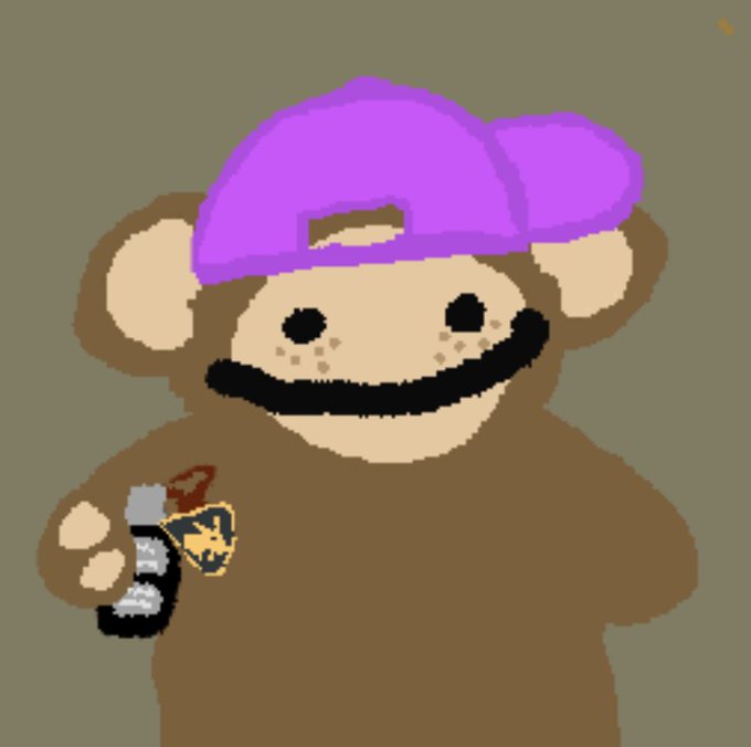 The image features a cartoon monkey wearing a purple hat and holding a bottle of beer. The monkey appears to be smiling, giving off a happy vibe. The caption below the image reads "Happy belated birthday @AdamWeitsman I had to pick one of the cleanest Bitcoin Puppets from my collection...I hope you take good care of it and cherish it".