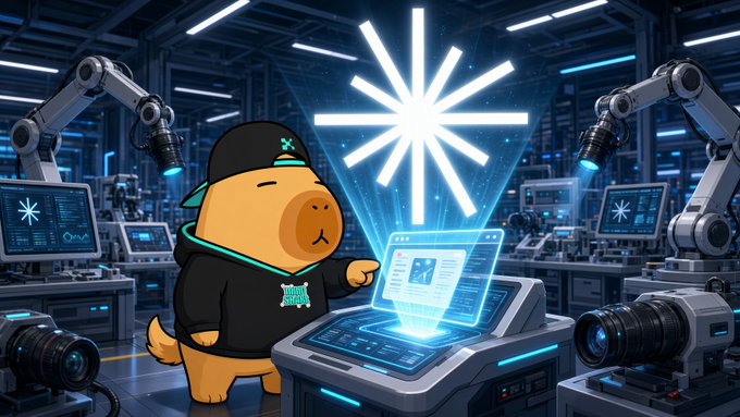 A cartoon illustration of a bear character wearing a hoodie and cap interacting with a glowing futuristic computer console in a high-tech lab.