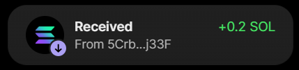 A notification shows a successful receipt of +0.2 SOL from the wallet address 5Crb...j33F, confirming the transaction described in the post for purchasing 2 million $BULLPURR tokens at the specified rate of 1 SOL = 20,000,000 tokens.
