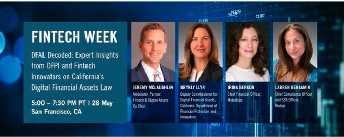 ents of a financial week event, featuring four panelists and a logo for the event.