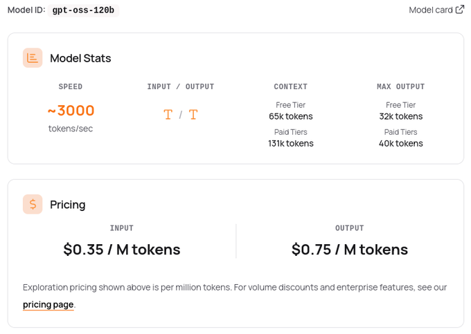 In the center of a screen, there's a table filled with data about a pair of products called "GTM - GPT-oss - $0.35/tokens" or "speed", which seems to be related to gaming or gaming accessories. The information in the table includes details like "price", "output", and possibly other features such as "free tier", "packed tiers", and "paid tier". One of the options on this table is "0.75MTOkens", which might refer to a type of token, perhaps used for gaming-related purchases or games with in-game currency exchange. The image also displays text that says "Focus on what it's doing," potentially directing attention towards the relationship between the data and a post about gaming equipment.