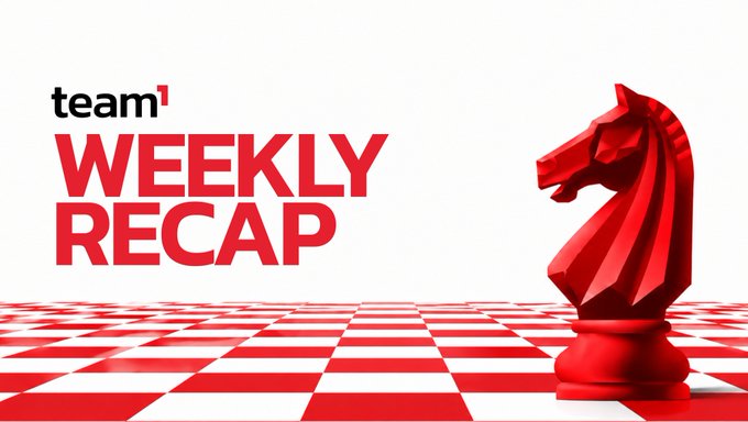 A 'team1 WEEKLY RECAP' graphic featuring a red 3D chess knight piece on a red and white chess board.