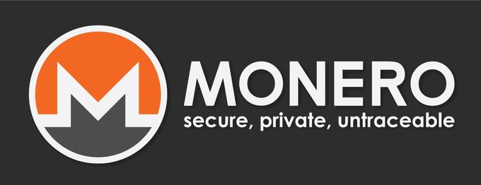 The official Monero cryptocurrency logo with its orange 'M' emblem, accompanied by the text 'MONERO' and the tagline 'secure, private, untraceable' on a black background.