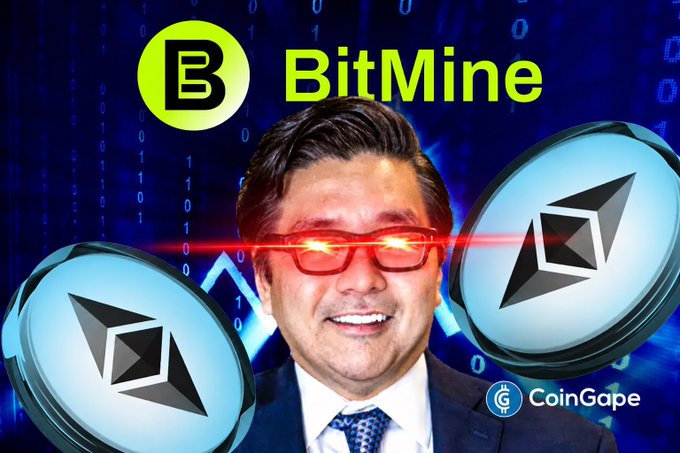 BitMine Immersion Technologies (BMNR), the Ethereum treasury firm chaired by Tom Lee, is shown with the company's logo and large ETH coin graphics against a digital blue background, visually representing the firm's recent +2.24% stock gain as Ethereum holdings drive investor sentiment.