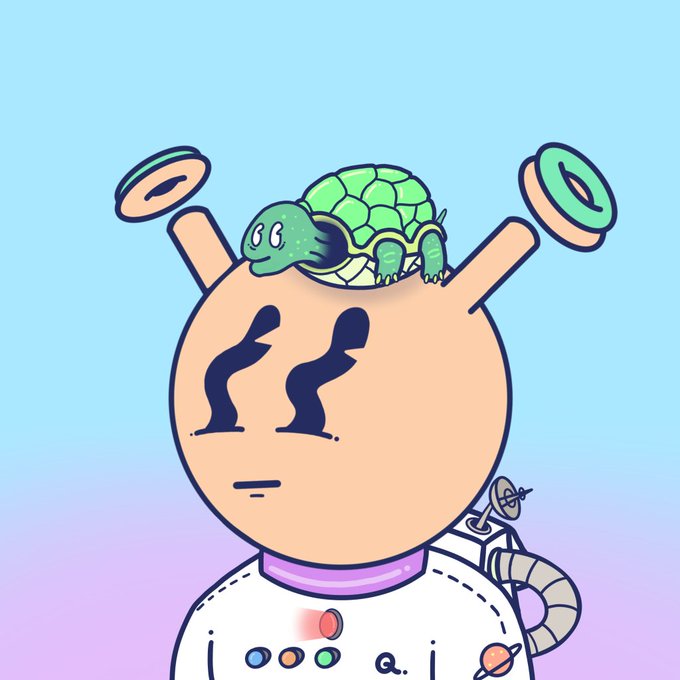 A cartoon illustration shows a character with two screws protruding from its head, a small turtle resting in an open top, and the text 'i,  a, i.' on its shirt.