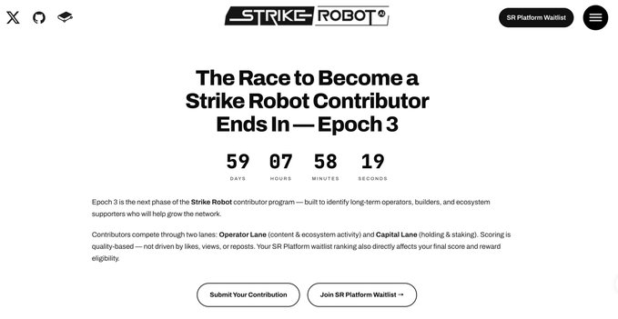 The image shows a screenshot of a website called StrikeRobot, which appears to be focused on robot technology. The title of the webpage reads "StriKE Robot", indicating that it is an AI for robots project. A section titled "Epoch 3" implies that there are currently three live sessions or events happening in the project.

One important detail about this page is the presence of a text box displaying the text "Epoch 3 of @StrikeRobot_ai is live and the stakes just got real." This suggests that the website's AI has been deployed to test new features, update its software, or improve its performance, possibly providing users with rewards for participating in these testing sessions.

A link to a video can be found at the bottom of the image, which might provide additional information about the AI project or offer instructions on how to get involved and contribute to the development process. The overall purpose of this AI test is to evaluate its features, functions, and abilities while users gain insights into how they could potentially improve these elements for future enhancements.