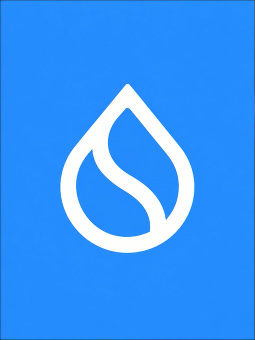 A white outlined water droplet icon, the logo for Sui Network, is centered on a blue background. The image relates to the post about Sui Devnet implementing post-quantum signature support, marking a milestone in quantum-safe transactions on the blockchain network.