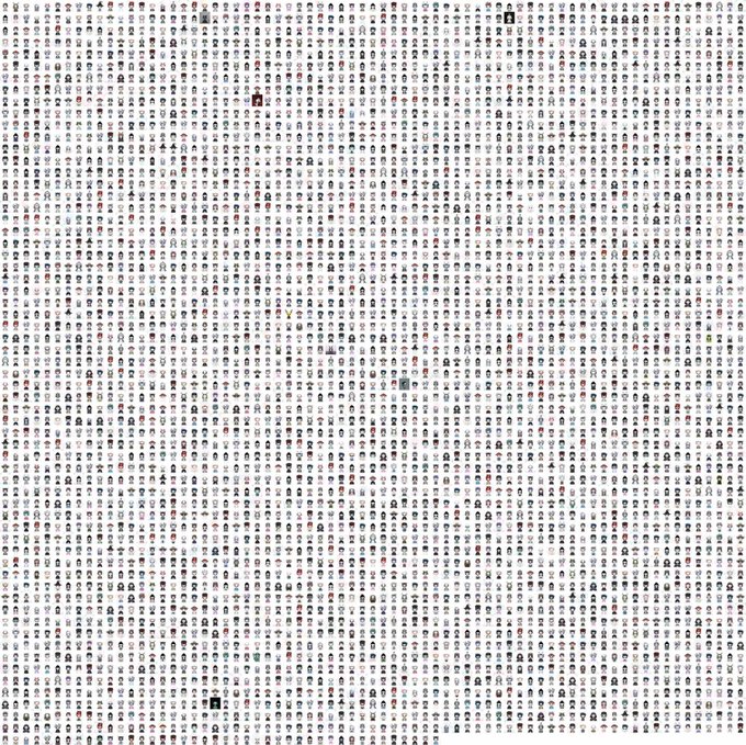 A massive grid displaying thousands of tiny cartoon "PYO" character sprites in various outfits, poses, and color variations.

The image shows a dense, pixelated grid of countless small avatar-style PYO characters arranged in rows and columns, with subtle variations in clothing, accessories, and expressions throughout—visually representing the diverse and growing community of PYO holders referenced in the post.