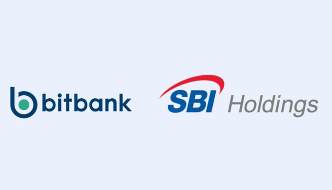 Caption: A simple graphic displays the corporate logos for 'bitbank' and 'SBI Holdings' side-by-side against a light gray background.