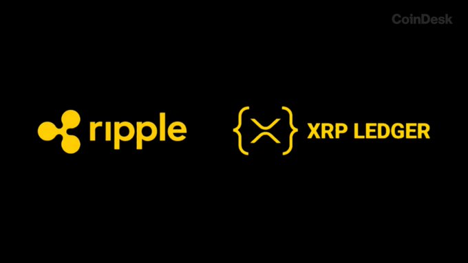The image displays the logos of Ripple and the XRP Ledger side by side on a black background, with a "CoinDesk" watermark in the upper right corner. This visual accompanies the news that Ripple's $RLUSD stablecoin has surpassed $2 billion in market capitalization, highlighting the significant issuance on the XRP Ledger.