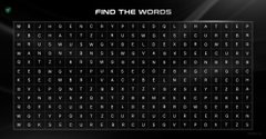 A word search puzzle titled 'FIND THE WORDS' displayed on a dark background.