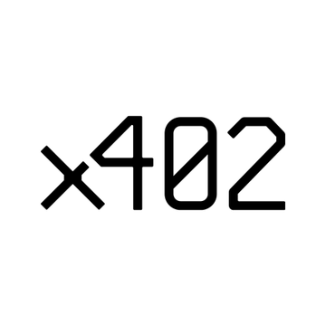 The image shows a stylized black logo reading "x402," which directly represents the x402 payment protocol mentioned in the post. The logo visually brands the protocol credited with processing 14 million AI-agent payments over 30 days.