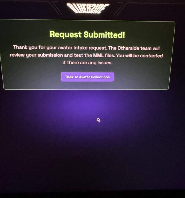 The image shows a computer screen with a message from an avatar collector named @imjameshall, who has completed a task for another avatar collector named @Otherside Meta. The message reads "Back to Avatar Collectors. The avatars are ready. Now it's time to get the Teds into the Otherside and let them run wild." This post is related to the game "Olderide" as it involves collecting virtual avatars, which can be accessed through the game.