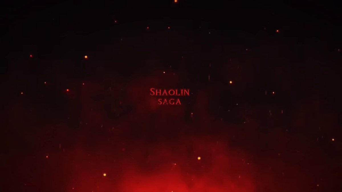 The image features a large, red background with white text that reads "Shaoin 5.ga" written in black letters. The background appears to be a blend of red and orange colors, giving it an intense and fiery appearance. There are also small white sparks scattered throughout the image, adding to the overall visual effect. The post seems to be promoting or discussing Shaolin art, as indicated by the text "Gm @shaolinsaga Master and warrior just chilling. Yesterday I saw almost ppl interested Shaolin and chat is heating in DC."