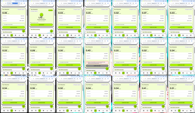 A collage of many screenshots of a messaging app conversation showing multiple 'Your Allowance' notifications with different numerical amounts like 0.32, 0.36, 0.40.