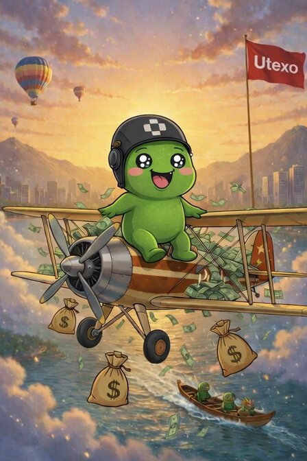 The image features a cartoon character, likely a frog or a small green creature, sitting on top of an airplane with money falling out of its windows. The scene takes place against a backdrop of a city skyline, suggesting that the character might be flying over a bustling urban area. The caption above the image reads "the next crypto cycle won't be won by tokens... but by infrastructure nobody talks about." This phrase emphasizes the importance of infrastructure in the cryptocurrency world and how it can impact the future of digital assets.