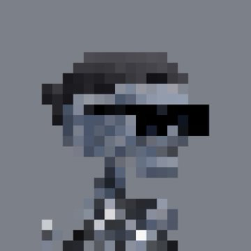 Low-resolution pixel art/3D rendered character that appears to be a robot or figure with a cap and headset against a gray background.