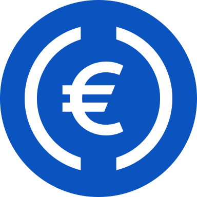 A blue circular logo featuring a white euro symbol (€) enclosed within stylized parentheses represents Euro Coin (EURC). The icon visually reinforces the post's announcement about direct CCTP (Cross-Chain Transfer Protocol) support being live for the EURC stablecoin on the matcha.xyz platform.