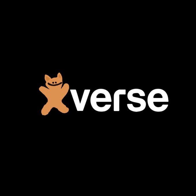 The xverse logo featuring a cartoon orange cat-like character next to the word 'xverse' in white lowercase text on a black background.