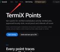 The image shows a TermiX webpage titled "TermiX Points" with a red arrow pointing to it, highlighting a points-based rewards system described as "Every point traces" on a dark background, supporting the post's claim that TermiX is a Binance-incubated project (9th MVB) offering lucrative airdrop opportunities.