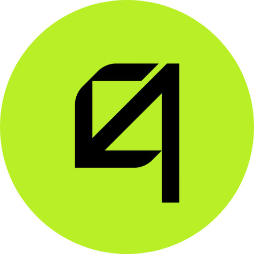 The image features a logo for a company named "qONE". The logo consists of a black letter "C" with an arrow pointing towards it, set against a bright yellow background. Below the logo, there's text that reads "qONE powers quantum security for existing chains— no new blockchain needed. utility: fees, staking, governance." This information is related to the company's services and their focus on providing solutions in the field of blockchain technology.
