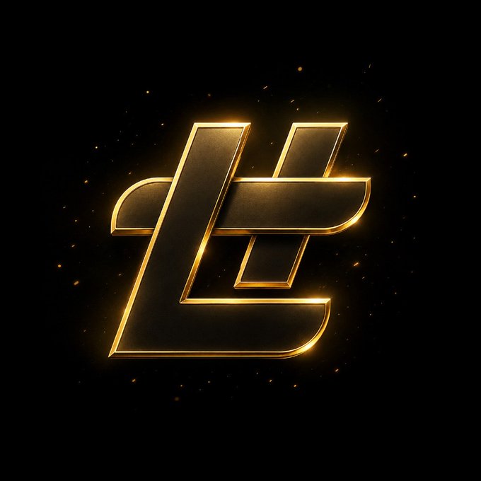 A stylized golden "L" logo, likely representing the ticker $LHT from LuckyHash, is displayed against a dark background with glowing sparkles, visually matching the post's announcement that "$LHT is now LIVE on LuckyHash" as the start of its integration into the platform.