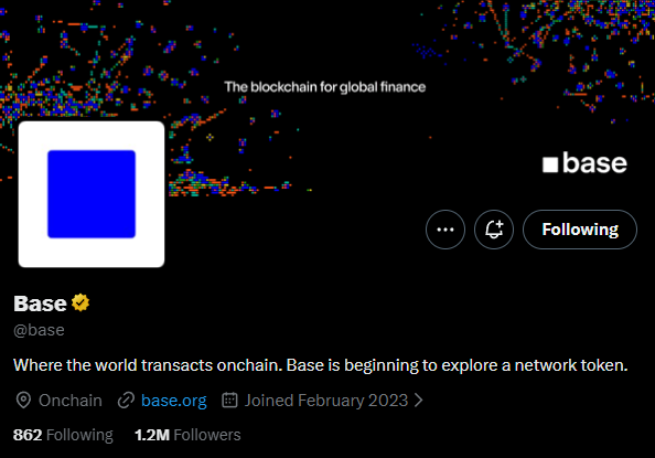 The image appears to be a screenshot or description of a social media post featuring a square logo, likely representing a cryptocurrency like Bitcoin. The post mentions a hashtag, Base #base!, that has been shared by several individuals, with followers ranging from 1M to 12M people, and a tweet about "BASE might be the last big candy left from the Layer 2 era Arbitrum, Optimism, zkSync... most of the major L2s have already had their moment". The post suggests that there is interest in the possibility of a new Base token following this trend.