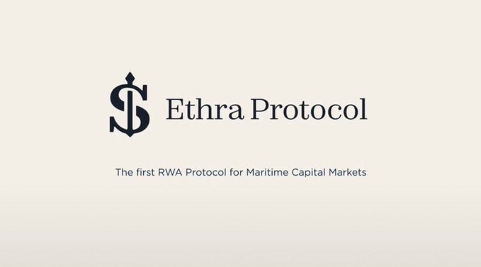 Logo for 'Ethra Protocol' with the tagline 'The first RWA Protocol for Maritime Capital Markets' displayed beneath an anchor-themed emblem.