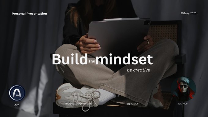 urn of a person holding a tablet, with the text "Build The Mindset" and "Personal Presentation" above it.