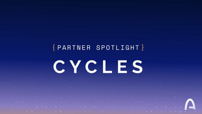 A dark blue gradient promotional graphic with white text reading '{PARTNER SPOTLIGHT} CYCLES' and a stylized 'A' logo in the bottom right corner.