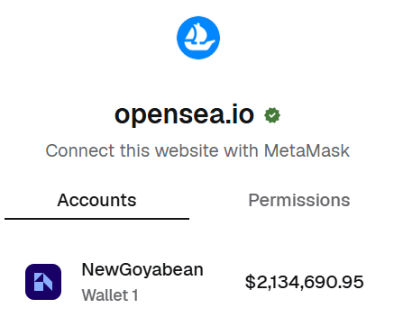The image shows a MetaMask connection prompt for opensea.io displaying an account named "NewGoyabean (Wallet 1)" with a balance of $2,134,690.95. The screenshot supports the post's complaint about MetaMask's persistent issues, highlighting the user's decision to migrate their substantial holdings to Rabby wallet.