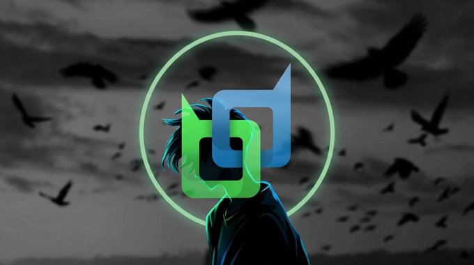An illustration of a dark-haired figure surrounded by a glowing green circle with a stylized blue and green 'dj' logo, set against a backdrop of silhouetted birds.