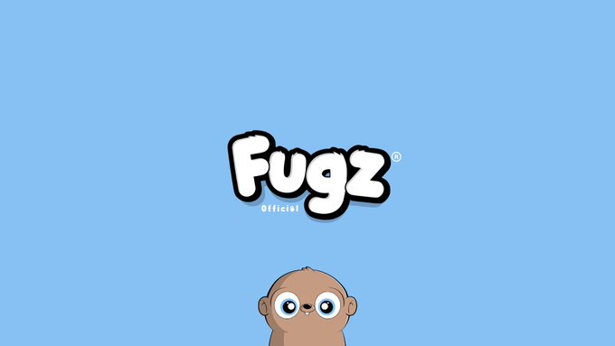 Cartoon illustration of a small brown creature with large eyes peeking up from the bottom of a blue screen displaying the "Fugz Official" logo.