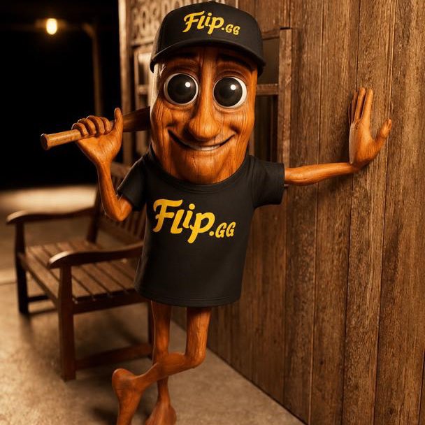In this image there is 3D character that looks like a peanut wearing a hat and t-shirt that says FIip.gg, this seems to be mascot of the character of the app Flipgg_ where you can play games. The post says how the app never gets repetitive with different gamers modes to check out.
