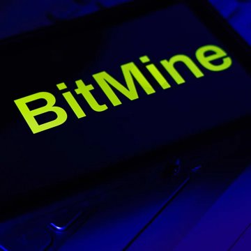 The word "BitMine" is displayed in bold yellow-green text on a dark blue background, prominently featuring the company's name referenced in the post discussing BitMine's staking revenue growth.