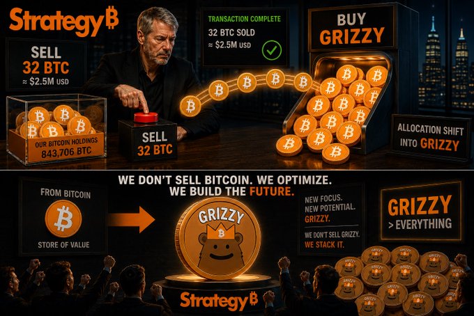 The image features a man sitting at a table with a large number of Bitcoin coins displayed around him, including some that are being sold by the Bitcoin Trading Bot. The text "Grizzle" appears multiple times throughout the image, suggesting that this is related to Bitcoin trading or cryptocurrency in general.