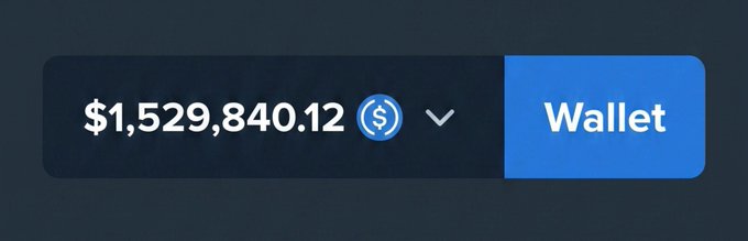 The image displays a digital wallet interface showing a balance of "$1,529,840.12" next to a blue "Wallet" button, suggesting a crypto or digital asset display. This image appears to be a misleading visual meant to imply wealth and entice users to follow the linked crypto giveaway scam, which commonly uses fake wallet screenshots to lure victims.