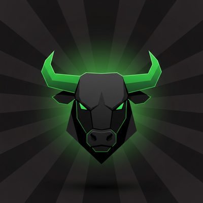 A stylized geometric bull's head with glowing neon green horns and a green radial burst background, conveying an aggressive, bullish energy fitting for the "Day 2" $ANSEM coin pfp posting until it hits $1.