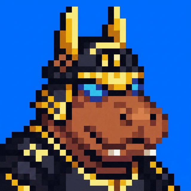 A pixel art hippopotamus adorned with gold and Egyptian-style accessories, likely representing a themed NFT. The image appears to be a digital collectible airdropped from Convex Finance and ResupplyFi, fitting the post's mention of an NFT reward.