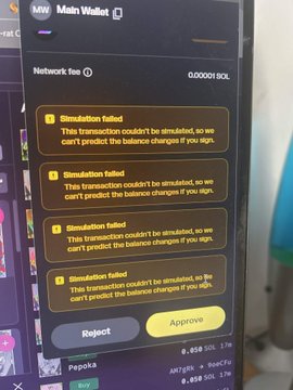 The image shows an error message displayed on a cell phone screen that says "Simulation failed". The text indicates that there was a problem with the simulation process or application, possibly due to insufficient resources or incorrect input. This could be related to the Solana blockchain, as it is known for its complex simulations and calculations. The post suggests that if this issue cannot be resolved by closing down the Solana offering, then projects should consider closing their listings on Solana.