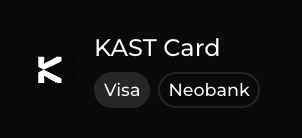 A minimalist black banner displaying the KAST Card logo with Visa and Neobank tags.