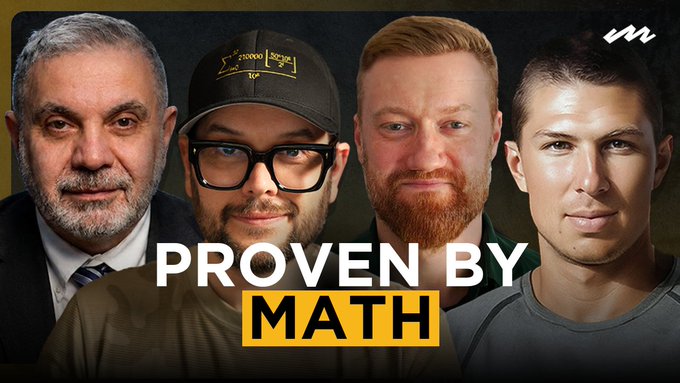 Thumbnail image showing four men in a row alongside the bold text "PROVEN BY MATH," promoting a discussion on why a $1,000,000 Bitcoin price target is mathematically inevitable.